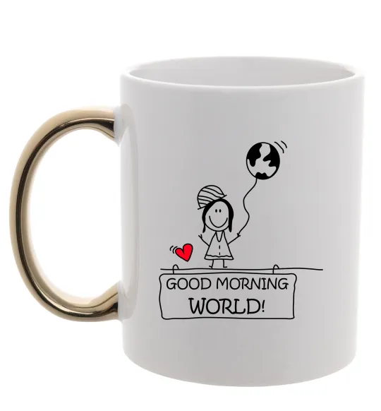 Чашка з кольоровою ручкою Good morning, world! Золото фото