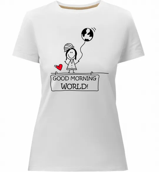 Жіноча преміум футболка Good morning, world! Білий фото