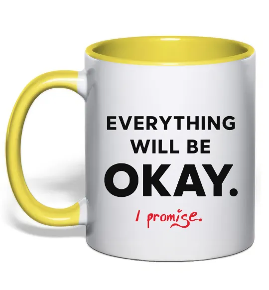 Чашка з кольоровою ручкою Everything will be okay Лимонний фото