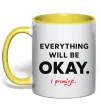 Чашка з кольоровою ручкою Everything will be okay Лимонний фото