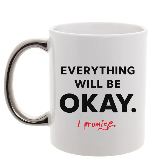 Чашка з кольоровою ручкою Everything will be okay Срібло фото