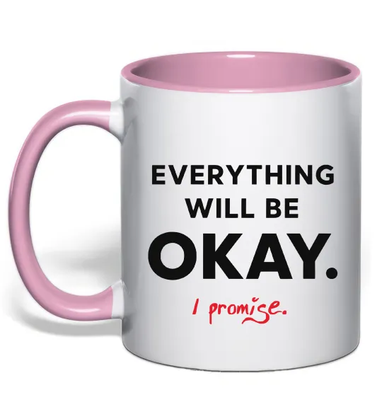 Чашка з кольоровою ручкою Everything will be okay Ніжно рожевий фото