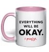 Чашка з кольоровою ручкою Everything will be okay Ніжно рожевий фото