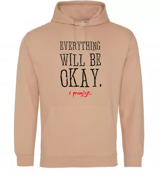 Чоловіча толстовка (худі) EVERYTHING WILL BE OKAY Пісочний фото