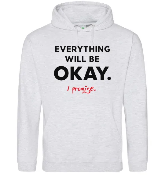 Чоловіча толстовка (худі) Everything will be okay Сірий меланж фото