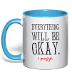 Чашка с цветной ручкой EVERYTHING WILL BE OKAY Голубой Чашка с цветной ручкой EVERYTHING WILL BE OKAY Голубой фото
