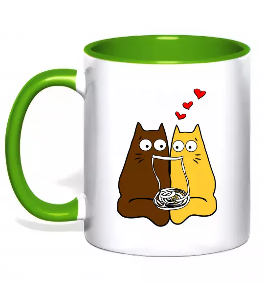 Чашка з кольоровою ручкою Коти Зелений фото