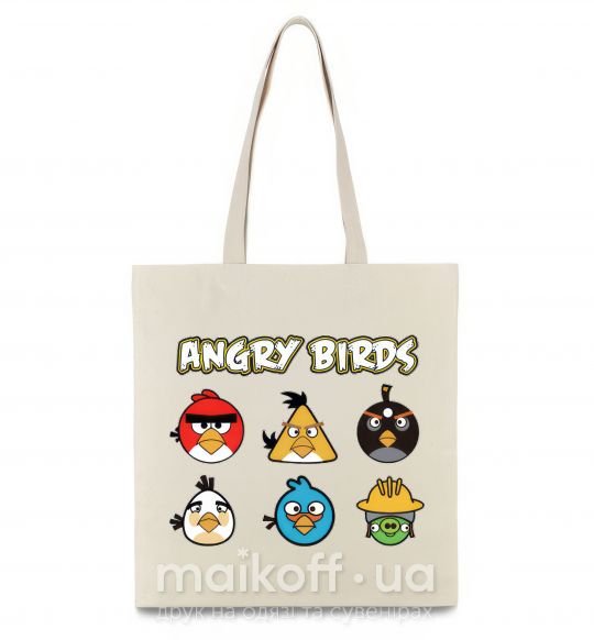 Еко-сумка ANGRY BIRDS персонажи Бежевий фото