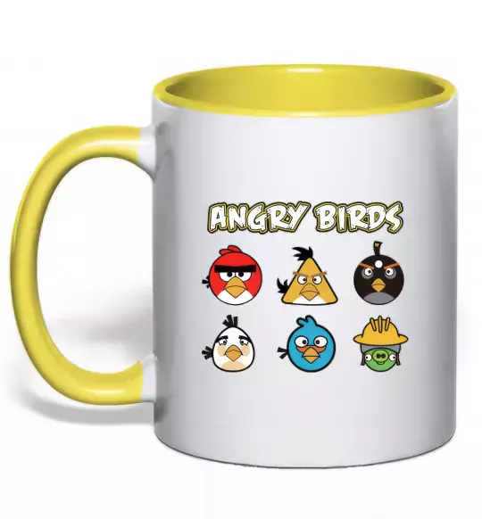 Чашка з кольоровою ручкою ANGRY BIRDS персонажи Сонячно жовтий фото