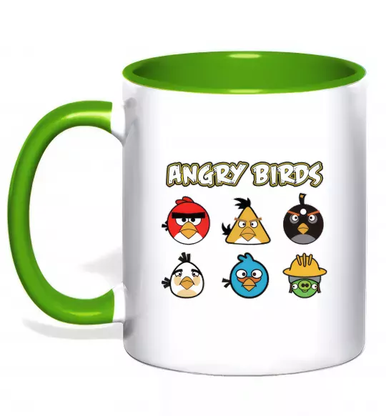 Чашка з кольоровою ручкою ANGRY BIRDS персонажи Зелений фото