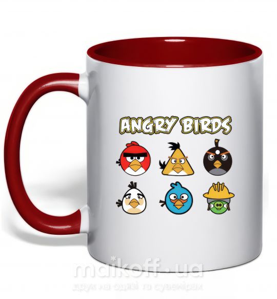 Чашка з кольоровою ручкою ANGRY BIRDS персонажи Червоний фото