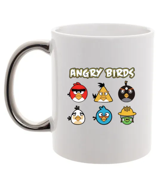Чашка з кольоровою ручкою ANGRY BIRDS персонажи Срібло фото