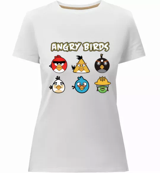 Женская премиум футболка ANGRY BIRDS персонажи Белый фото