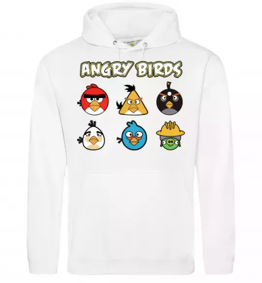 Чоловіча толстовка (худі) ANGRY BIRDS персонажи Білий фото