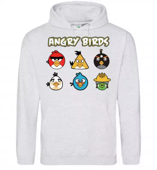 Женская толстовка (худи) ANGRY BIRDS персонажи Серый меланж фото