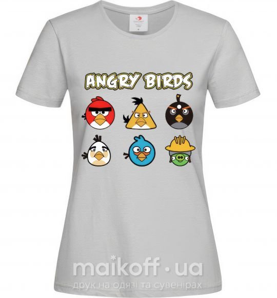 Жіноча футболка ANGRY BIRDS персонажи Сірий фото