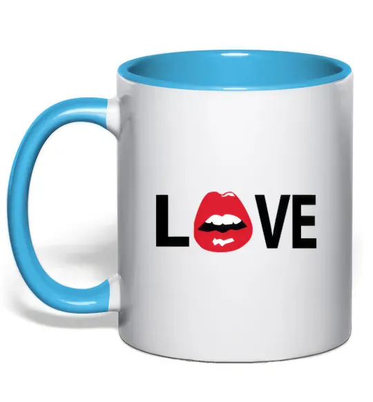 Чашка с цветной ручкой LOVE LIPS Голубой фото