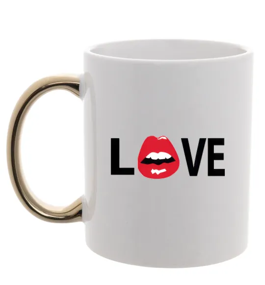 Чашка с цветной ручкой LOVE LIPS Золото фото