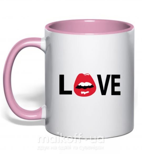 Чашка з кольоровою ручкою LOVE LIPS Ніжно рожевий фото