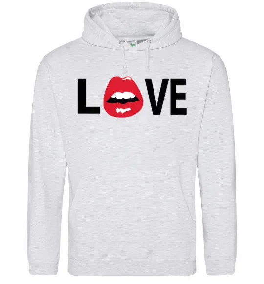 Женская толстовка (худи) LOVE LIPS Серый меланж фото