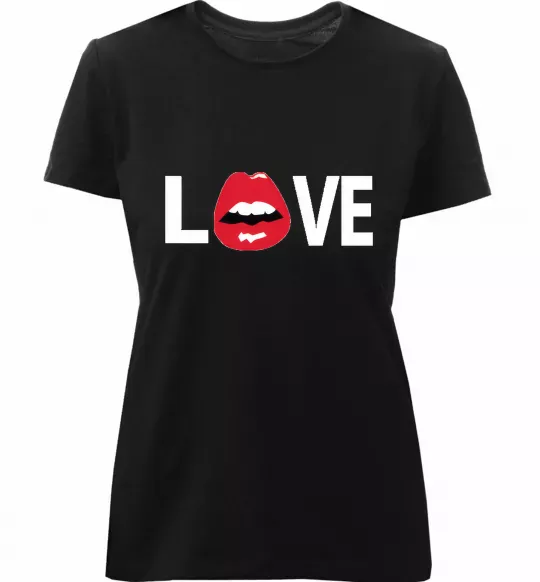 Женская премиум футболка LOVE LIPS Черный фото
