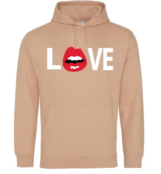 Женская толстовка (худи) LOVE LIPS Песочный фото