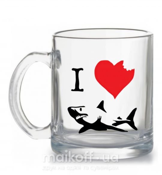 Чашка стеклянная I <3 SHARKS Прозрачный фото