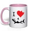 Чашка с цветной ручкой I <3 SHARKS Нежно розовый фото