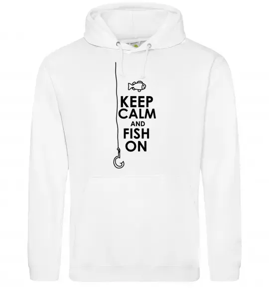 Мужская толстовка (худи) Keep calm and fish on Белый фото