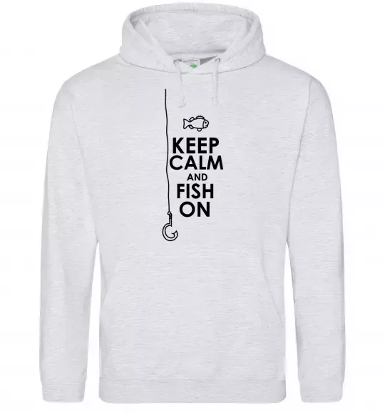 Мужская толстовка (худи) Keep calm and fish on Серый меланж фото