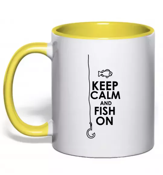 Чашка з кольоровою ручкою Keep calm and fish on Сонячно жовтий фото