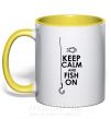 Чашка с цветной ручкой Keep calm and fish on Солнечно желтый фото