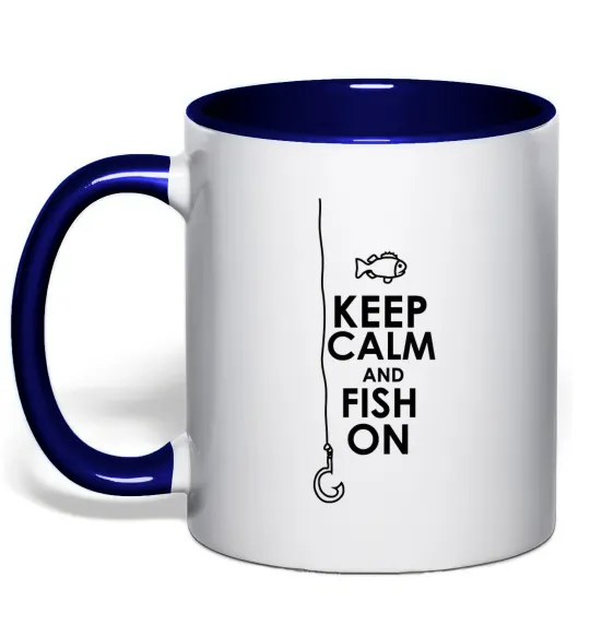 Чашка з кольоровою ручкою Keep calm and fish on Глибокий темно-синій фото