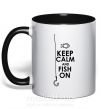 Чашка с цветной ручкой Keep calm and fish on Черный фото