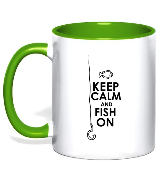 Чашка з кольоровою ручкою Keep calm and fish on Лаймовий фото