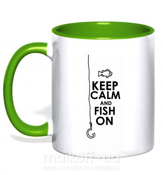 Чашка з кольоровою ручкою Keep calm and fish on Зелений фото
