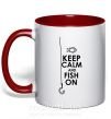 Чашка с цветной ручкой Keep calm and fish on Красный фото