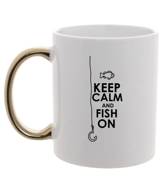 Чашка з кольоровою ручкою Keep calm and fish on Золото фото