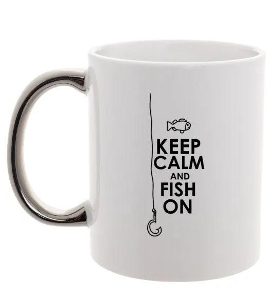 Чашка з кольоровою ручкою Keep calm and fish on Срібло фото
