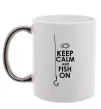 Чашка з кольоровою ручкою Keep calm and fish on Срібло фото
