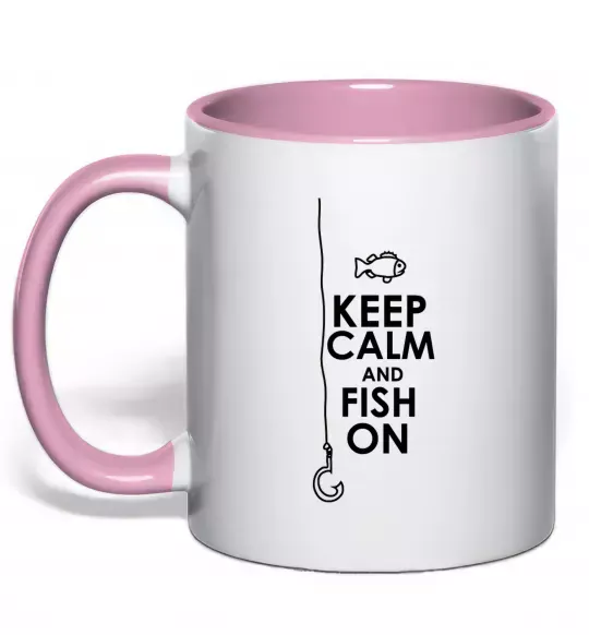 Чашка з кольоровою ручкою Keep calm and fish on Ніжно рожевий фото
