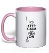 Чашка с цветной ручкой Keep calm and fish on Нежно розовый фото
