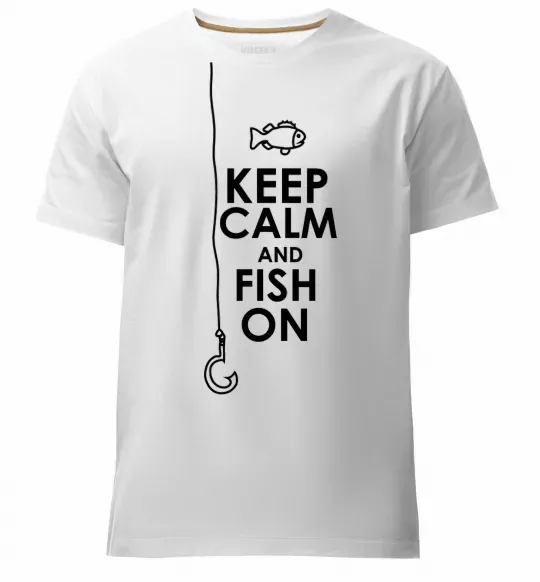 Мужская премиум футболка Keep calm and fish on Белый фото