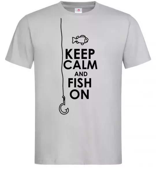 Мужская футболка Keep calm and fish on Серый фото