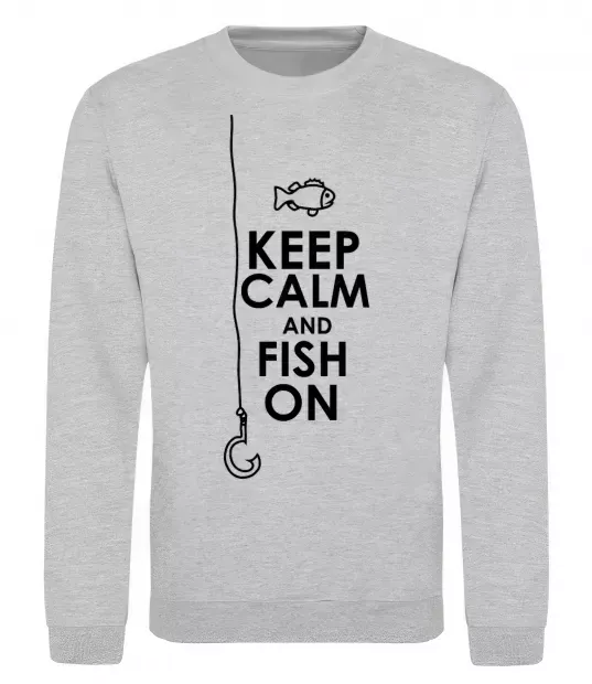 Свитшот Keep calm and fish on Серый меланж фото