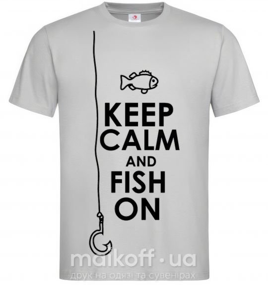 Мужская футболка Keep calm and fish on Серый фото