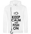 Чоловіча толстовка (худі) Keep calm and fish on Білий фото