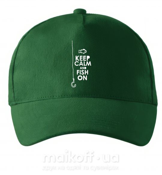 Кепка Keep calm and fish on Темно-зелений фото