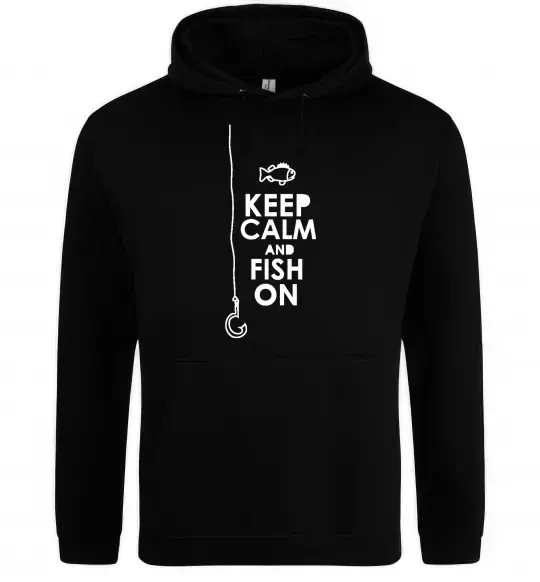 Мужская толстовка (худи) Keep calm and fish on Черный фото