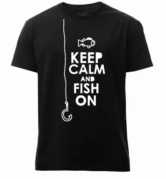 Мужская премиум футболка Keep calm and fish on Черный фото